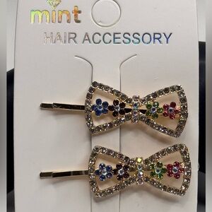 Mint Gold and Multi-color Bow Shape Hair Clips Sparkling Accessories